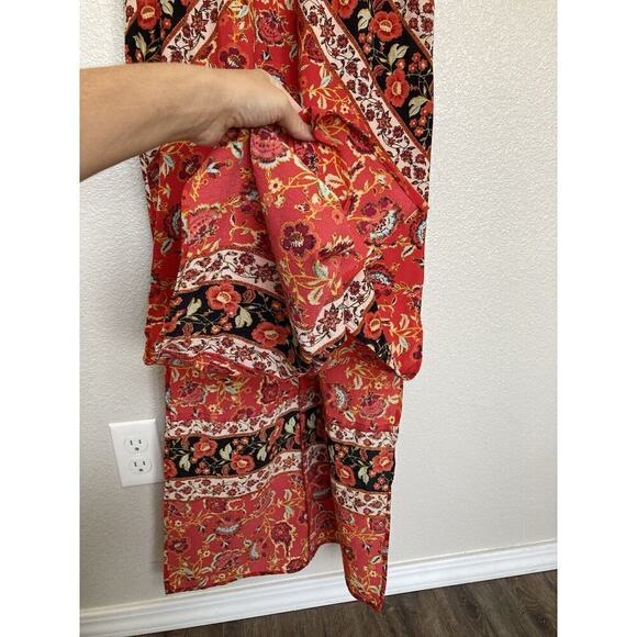 Xhilaration boho maxi dress kaftan red small long hippie beachy v-neck vacation - Picture 3 of 7